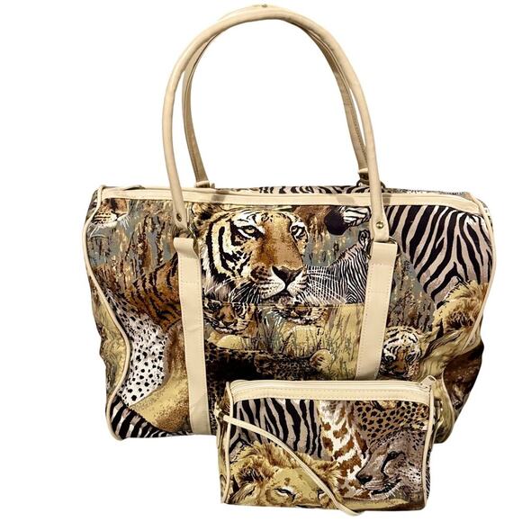 African Animal Safari Themed Medium Duffle & Small Crossbody bag - Picture 2 of 15